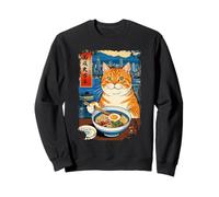 Gato Kawaii Comiendo Fideos Ramen Hong Kong Retro Arte Japonés Sudadera