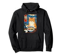 Gato Kawaii Comiendo Fideos Ramen Hong Kong Retro Arte Japonés Sudadera con Capucha