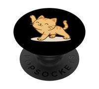Gato Kawaii estirando. Lindo Gato Antes del Entrenamiento. PopSockets PopGrip Adhesivo