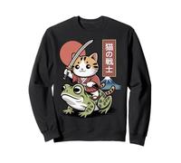 Gato Kawaii Montando Rana Arte Japonés Anime Sapo Samurai Cat Sudadera