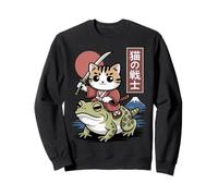 Gato Kawaii Montando Rana Arte Japonés Anime Sapo Samurai Cat Sudadera