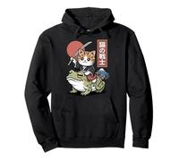 Gato Kawaii Montando Rana Arte Japonés Anime Sapo Samurai Cat Sudadera con Capucha