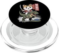 Gato Kawaii Montando T-Rex Arte Japonés Anime Gato Samurai PopSockets PopGrip para MagSafe