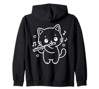 Gato Kawaii Tocando la Flauta, Instrumento Musical Sudadera con Capucha
