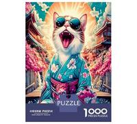Gato Kimono Sakura 1000 Piezas Paquete De Puzzle Zen Chic juguetón Puzzle para Adultos, Cartón Extra Grueso - Antiestrés Y Viajes, Genial para 12+ Años 52x38cm/1000pcs