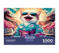 Gato Kimono Sakura 1000 Piezas Puzzle Clásico Zen Chic juguetón Paquete De Puzzle, Cartón Resistente - DIY Familiar Divertido, Decoración Bonita, Regalo De Cumple Niños 38x26cm/1000pcs