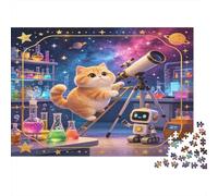 Gato Laboratorio científico Puzzle de 1000 Piezas Papel Puzzle para Adultos Telescopio astronómico Juego de Puzzle 1000 Piezas Relajación Enfoque Regalo Decoración Hogar 38x26cm/1000pcs