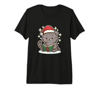 Gato Lee Libro en Navidad Camiseta Premium