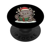 Gato Lee Libro en Navidad PopSockets PopGrip Adhesivo