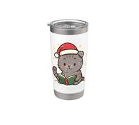 Gato lee libro en Navidad Vaso térmico de acero inoxidable de doble pared