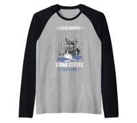Gato Leer Libro Prohibido Beber Café Luchar Bibliotecario Camiseta Manga Raglan