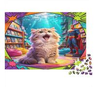 Gato Librería Puzzle de 1000 Piezas Puzzle para Adultos Material Cartón Estilo Ilustrado Colorido Decoración Hogar Relajante Regalo 70x50cm/1000pcs
