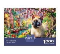 Gato Lindo 1000 Piezas Puzzle para Adultos - Cartón Resistente Arte del Gato siameso Floral & Puzzle Entrenamiento Cerebral - Regalo De Mudanza 52x38cm/1000pcs