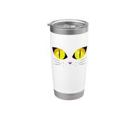 Gato Lindo Cara Grandes Ojos Amarillos Halloween Divertido Vaso térmico de acero inoxidable de doble pared
