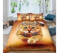 Gato Lindo Conjunto De Cubierta De Edredón 3D para Habitación De Niños Microfibra Suave Gato de Salto Tabby 3 Piezas De Ropa De Cama con Almohada Shams Decoración del Dormitorio King（220x240cm）