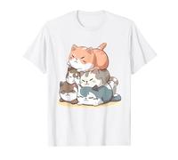 Gato Lindo Gatito Pila Gatos Anime Kawaii Neko Mujeres Niñas Camiseta