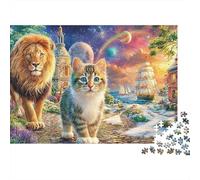 Gato Lindo San Valentín Puzzle Regalo 1000 Piezas Adultos Gatito León Ciudad Nave Premium Grueso Vibrante Desafiante Alivio Estrés 52x38cm