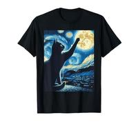 Gato Llegando Luna Noche Estrellada Divertido Gatito Hombres Mujeres Niños Camiseta