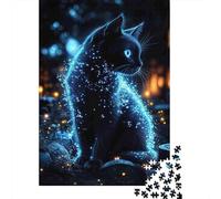 Gato Luminoso Puzzle de 1000 Piezas Papel para Adultos Bosque Nocturno Juego de Puzzle 1000 Piezas Relajación Decoración Regalo 38x26cm/1000pcs