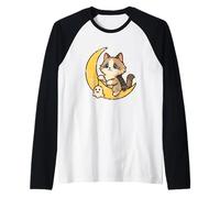 Gato Luna con Pequeño Fantasma Camiseta Manga Raglan
