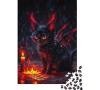 Gato Magia Oscura Puzzle para Adultos Puzzle de 1000 Piezas Escena de Vela Juego de Puzzle 1000 Piezas Relajación Familiar 52x38cm/1000pcs