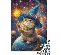 Gato Mágico Cielo Estrellado Puzzle de 1000 Piezas Papel para Adultos Escena Nocturna Juego de Puzzle 1000 Piezas Familia Relajación Decoración 38x26cm/1000pcs