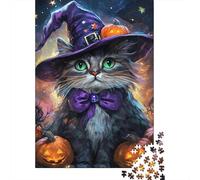 Gato Mágico Escena de Halloween Puzzle de 1000 Piezas Puzzle para Adultos Relajación Hogar Regalo Festivo 70x50cm/1000pcs