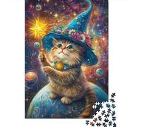 Gato mágico Espacial Puzzle de 1000 Piezas Papel para Adultos Cielo Estrellado fantástico Relajante Puzzle para Toda la Familia Decorativo Regalo 52x38cm/1000pcs