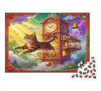 Gato Mágico Volador Puzzle de 1000 Piezas Papel para Adultos Torre Reloj Fantasía Entre Nubes Relajación Regalo Familiar 38x26cm/1000pcs
