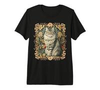Gato Maine Coon Vintage Estilo William Morris Camiseta Premium