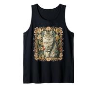 Gato Maine Coon Vintage Estilo William Morris Camiseta sin Mangas