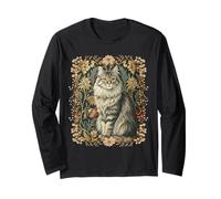 Gato Maine Coon Vintage Estilo William Morris Manga Larga