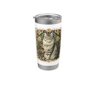 Gato Maine Coon Vintage Estilo William Morris Vaso térmico de acero inoxidable de doble pared