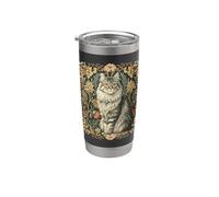 Gato Maine Coon Vintage Estilo William Morris Vaso térmico de acero inoxidable de doble pared