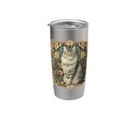 Gato Maine Coon Vintage Estilo William Morris Vaso térmico de acero inoxidable de doble pared