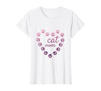 Gato Mamá Corazón Huellas Estéticas Lindas Patas Rosa Camiseta gráfica económica, Mujer, Blanco, S