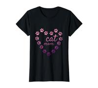 Gato Mamá Corazón Huellas Estéticas Lindas Patas Rosa Camiseta gráfica económica, Mujer, Negro, XL