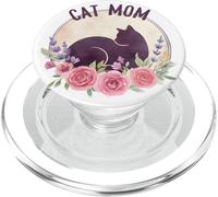 Gato, Mamá Floral Acuarela Negro, Silueta Gato Rosa Rosas PopSockets PopGrip para MagSafe
