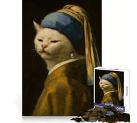 Gato Manchado con Pendiente de Perla - Rompecabezas de Arte Meme de Vermeer para Adultos 1000 Rompecabezas fortalecen la Memoria, alivian la ansiedad, Bordes Suaves, cálida Sorpresa (38x26cm)
