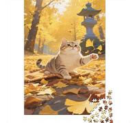 Gato Manchado de Tigre Rompecabezas Imposible,desafío for Adults Hojas de Ginkgo Otoño Juego Educativo 1000 Piezas Obra De Arte De Juego De para Adultos Y Niños Mayores De 12 Años 1000pcs (75x50cm)