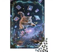 Gato Manchado de Tigre Rompecabezas Imposible,desafío for Adults Microchips Ciudad Juego Educativo 1000 Piezas Obra De Arte De Juego De para Adultos Y Niños 1000pcs (75x50cm)