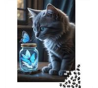 Gato Mariposa Azul Puzzle de 1000 Piezas Papel para Adultos Noche Serenidad Juego de Puzzle 1000 Piezas Decoración Regalo 70x50cm/1000pcs