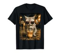 Gato MAU Egipcio Bebiendo café Helado Animal Divertido Camiseta
