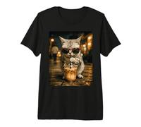 Gato MAU Egipcio Bebiendo café Helado Animal Divertido Camiseta Premium