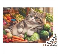 Gato Mercado de Verduras Puzzle de 1000 Piezas Puzzle para Adultos Cartón Puzzle para Toda la Familia Relajación Decoración Hogar 52x38cm/1000pcs
