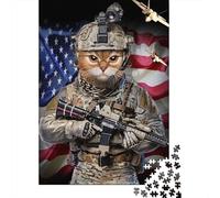 Gato Militar Puzzle de 1000 Piezas Puzzle para Adultos Bandera de Estados Unidos Juego de Puzzle 1000 Piezas Relajación Decoración Hogar 70x50cm/1000pcs
