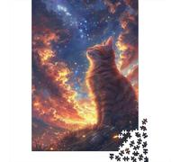 Gato Mirando Las Estrellas Rompecabezas DIY 1000 Piezas para Adolescentes, Papel Grueso, Decoración Mural, Regalo Navideño, Reto Cerebral 38x26cm/1000pcs