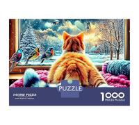 Gato Mirando pájaros invernales 1000 Piezas - Set De Puzzle Escena Natural Premium, Cartón Resistente - DIY Super Divertido para La Familia, Decoración Bonita, Regalo De Cumple - 52x38cm/1000pcs