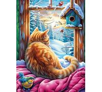 Gato Mirando por la Ventana Puzzles 500 Piezas Decoración Hogar 3D Animal Lindo de Cuento de Hadas Rompecabezas Familiar para Adultos Obra De Arte Colorido DIY Creativo 500 PCS