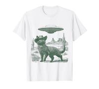 Gato Misterioso en Sombrero Desierto UFO Encuentro Estilo Vintage Camiseta